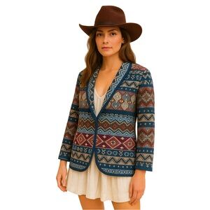 Vintage Tapestry Hot House Southwest Aztec Cotton Jacket | Size Small